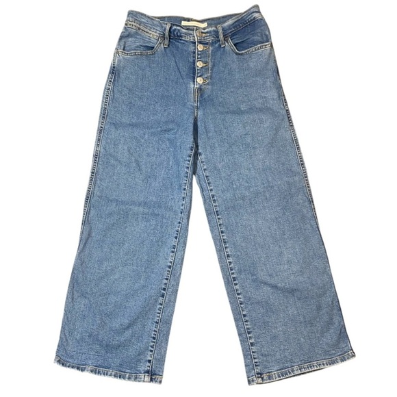 Levi’s Mile High Cropped Wide Leg Jeans W28 L25 High Rise Button Fly - Picture 2 of 9